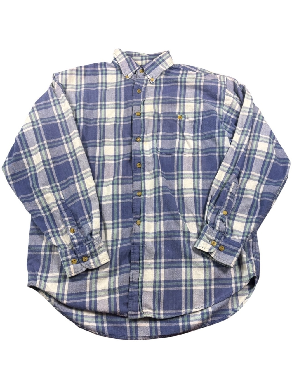 GreatLand Vintage Y2K Blue Green Plaid Flannel Button Up